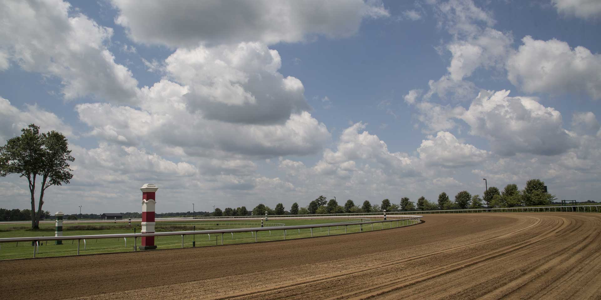 A wide shot of one of Horsesrace’s dirt tracks.